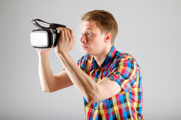 Man using virtual reality glasses