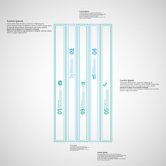 Bar Illustration infographic template divided to five blue parts created by double outlines