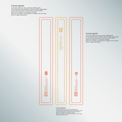 Bar Illustration infographic template divided to three orange parts created by double outlines