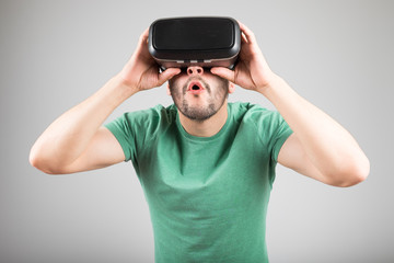 Man using virtual reality glasses