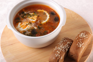 meat soup with lemon and bread
