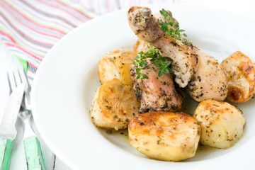 Fried chicken legs in herbs
