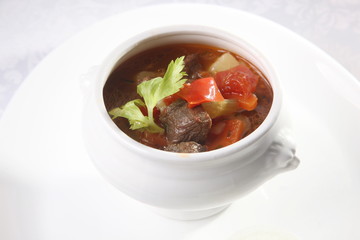 soup with meat in a pot