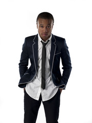 front view of a businessman with hands in pockets.