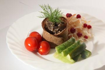 salted cabbage with tomato and cucumber