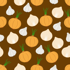 The onion and garlic. Seamless background.