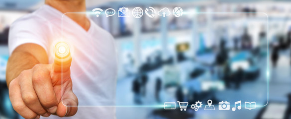 Businessman using tactile interface web address bar to surf on i