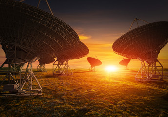 Satellite dish view at sunset