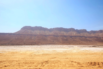 Desert landscape with mountains on horizon