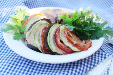 Stewed zucchini, eggplant , tomatoes. ratatouille.