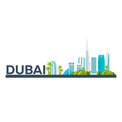 Fototapeta premium Dubai. Tourism. Travelling illustration Dubai city. Modern flat design. Dubai skyline. UAE