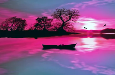 Printed roller blinds Pink illustration of beautiful colorful sundown landscape