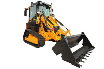 Fototapeta premium Backhoe loader or bulldozer - excavator with clipping path isola