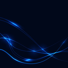 Dark background with blue laser shine neon waves