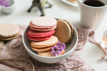 french breakfast, macaroons and coffee