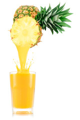 Pure pineapple juice pouring out from fruit in glass - obrazy, fototapety, plakaty