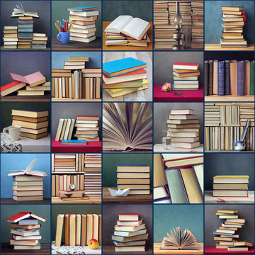 A collage of pictures from books.