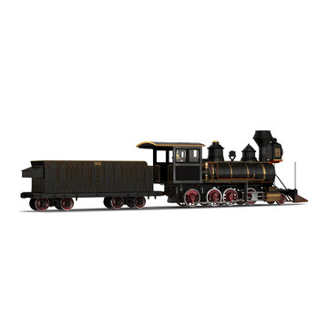Steam train on a white 3D Illustration