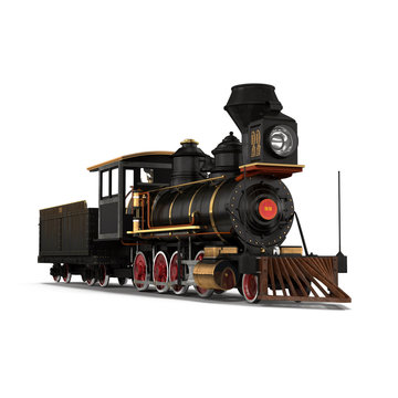 Steam train on a white 3D Illustration
