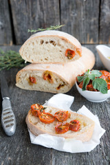 Traditional Italian bread ciabatta with dried tomatoes
