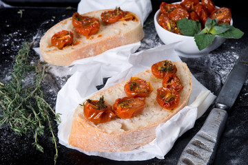 Traditional Italian bread ciabatta with dried tomatoes
