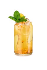 Lemonade decorated with Ginger, Buckthorn, crushed ice and mint leaves