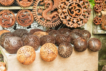 Coconut shell carving,Handicraft of indigenous people in Bali, Indonesia.