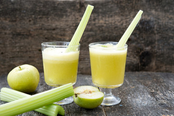 Freshly squeezed juice from a celery and apples
