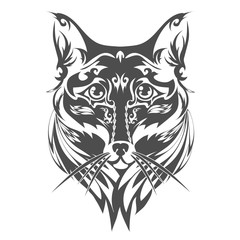 Hand drawn vector fox head in ethnic style. Decorative head in doodling style. Hand drawing ink. It can be used for tattoos and printing on t-shirts. 