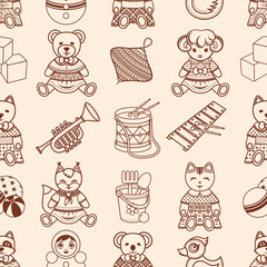 Toddler toys. Children's seamless pattern. Vector illustration. 