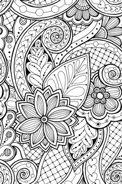 Seamless pattern with flowers and butterfly. Ornate zentangle se