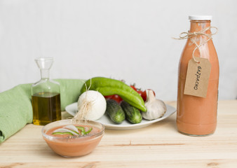 Andalusian gazpacho with its ingredients