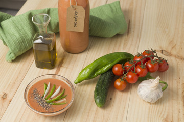 Andalusian gazpacho with its ingredients