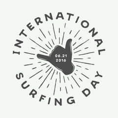 Vintage surfing logo, emblem, badge, label, mark.  © AkimD