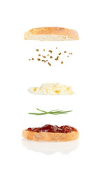  floating sandwich, sandwich with strawberry jam, chive and fresh cheese