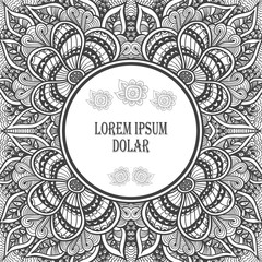 Template flyer  with Zen-doodle pattern black on white