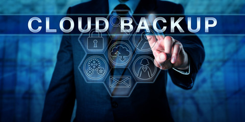 Fototapeta na wymiar Enterprise End User Touching CLOUD BACKUP