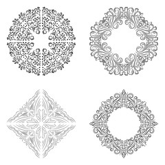 Set of floral scroll ornaments. Decor floral mandala collection. Vector illustration.