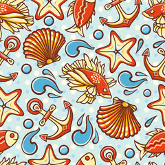 Marine pattern. Seamless. Sea background. Nautical pattern. Sea shell. Sea life. Marine icon. Marine background. Nautical background. Nautical icon. Sea icon. Sea pattern. 