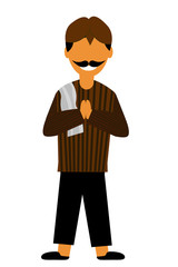 Smiling Java man with big mustache, isolated on white
