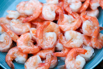 Fresh Organic Shrimp Cocktail at a  blue plate