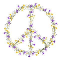 Flower power peace symbol, isolated vector