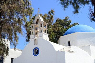 Classical greek church on the town of Mykonos, Greece