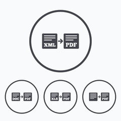 Export file signs. Convert DOC to PDF symbols.