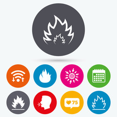 Fire flame icons. Heat signs.