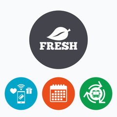 Fresh product sign icon. Leaf symbol.