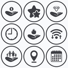 Helping hands icons. Protection and insurance.