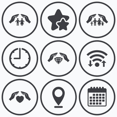 Hands insurance icons. Family life-assurance.