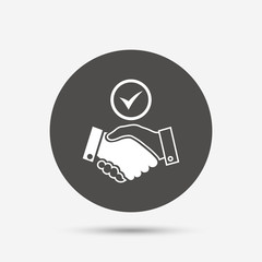 Fototapeta premium Tick handshake sign icon. Successful business.