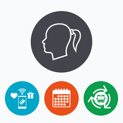 Head sign icon. Female woman human head.